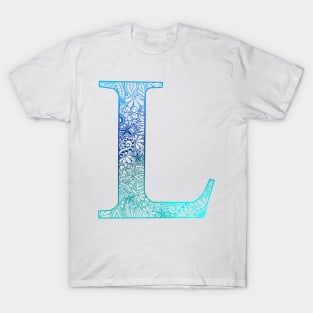 Floral Letter Capital L Blue T-Shirt